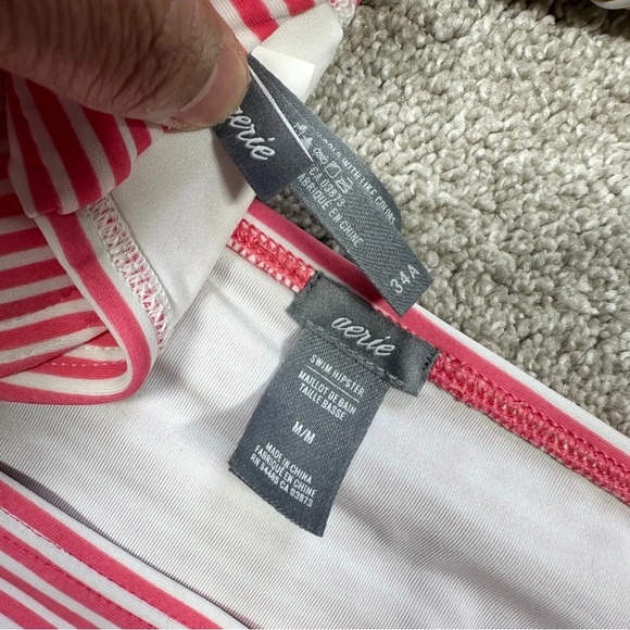 Aerie Stripes Molded Cup Push Up Bikini Bandeau 34A & Hipster Bottom Pink M - Picture 10 of 11